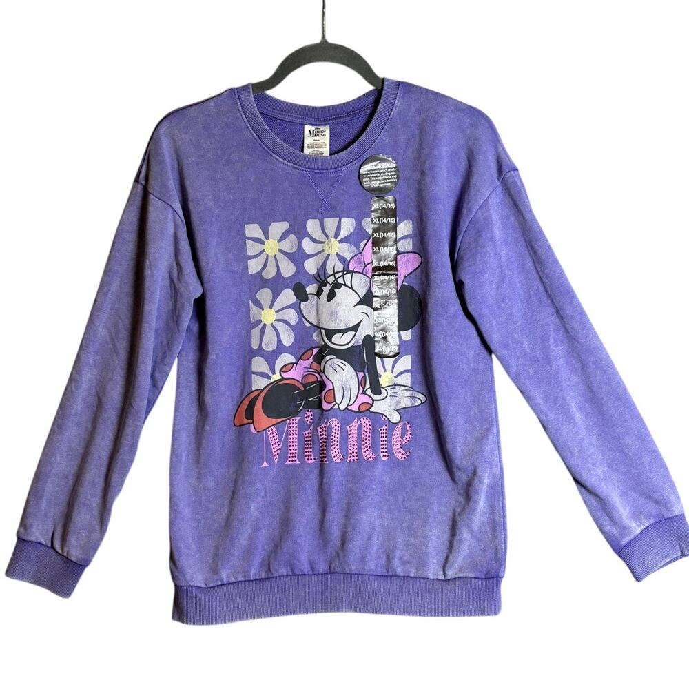 Disney Minnie Mouse Womens Purple Crewneck Sweatshirt Juniors XL 14/16 NWT